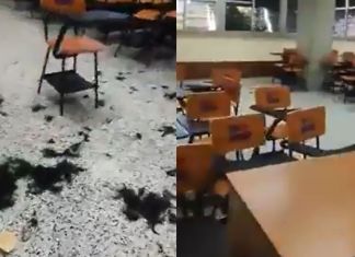 El estado en que quedó uno de los salones. Foto La Hora: Captura.