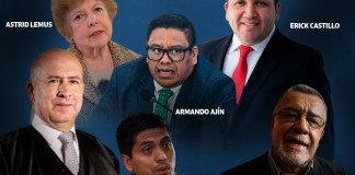 Los abogados Astrid Lemus, Erick Castillo, Nester Vásquez, Armando Ajín, Estuardo Gálvez y Mynor Moto son los primeros abogados que han mostrado interés por ser magistrados de la CC por el Colegio de Abogados y Notarios de Guatemala. Foto La Hora: Roberto Altán