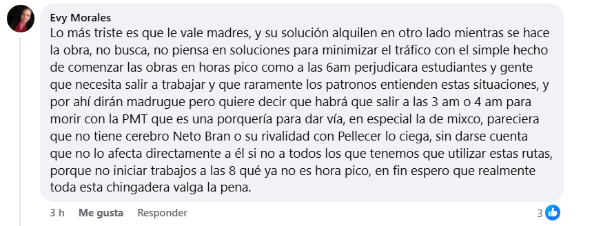 Comentario por parte de Evy Morales.