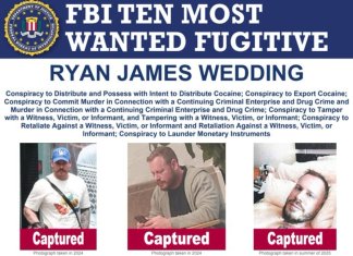 El fugitivo más buscado de los diez, Ryan Wedding, ha sido arrestado en México y traído de regreso a los Estados Unidos. Foto: FBI