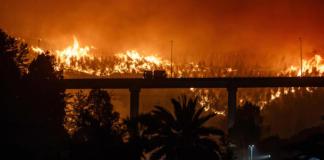 Fotografía del incendio forestal en la madrugada del domingo, en Penco (Chile). Foto: La Hora/ EFE/ Pablo Hidalgo