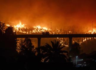 Fotografía del incendio forestal en la madrugada del domingo, en Penco (Chile). Foto: La Hora/ EFE/ Pablo Hidalgo