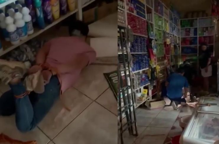 Hombres amordazados tras asalto de una tienda en Pasaco, Jutiapa. Foto La Hora: Captura de pantalla