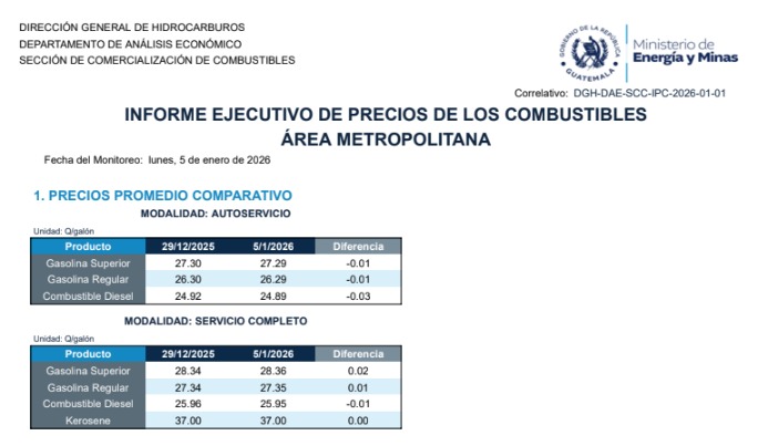 MEM 5 enero combustibles