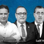 Alfonso Portillo, al centro Alejandro Giammattei y a la derecha Bernardo Arévalo