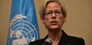 Margaret Satterthwaite, relatora especial de Naciones Unidas sobre la independencia de magistrados y abogados, en una rueda de prensa en mayo pasado. Foto La Hora: Daniel Ramírez.
