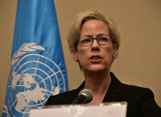 Margaret Satterthwaite, relatora especial de Naciones Unidas sobre la independencia de magistrados y abogados, en una rueda de prensa en mayo pasado. Foto La Hora: Daniel Ramírez.