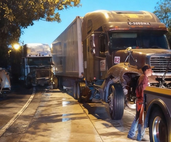 Estas son las unidades de transporte pesado que colisionaron el martes y complicaron el tránsito por la ruta al Atlántico. 