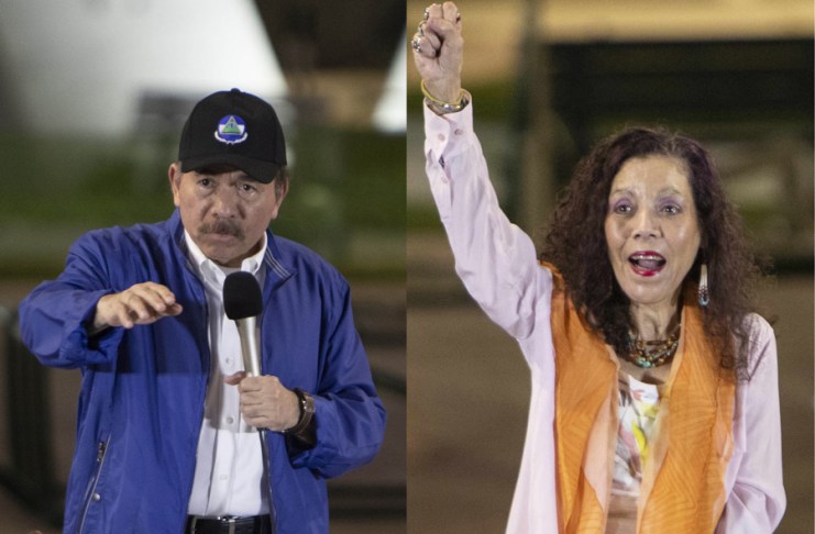 Combo de fotografías de archivo que muestra al presidente de Nicaragua, Daniel Ortega (i), y su esposa, Rosario Murillo. Foto La Hora: EFE