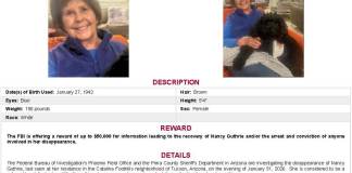 Fotografía cedida por el FBI que muestra el cartel de búsqueda de Nancy Guthrie, la mujer de 84 años desaparecida desde la noche del sábado 31 de enero en la ciudad de Tucson, Arizona (Estados Unidos). Foto La Hora: EFE
