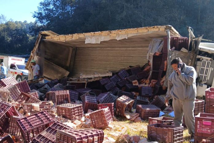 Accidente en la Interamericana deja un herido tras vuelco de camión. Foto La Hora: CVB.
