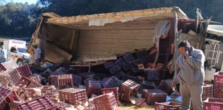Accidente en la Interamericana deja un herido tras vuelco de camión. Foto La Hora: CVB.