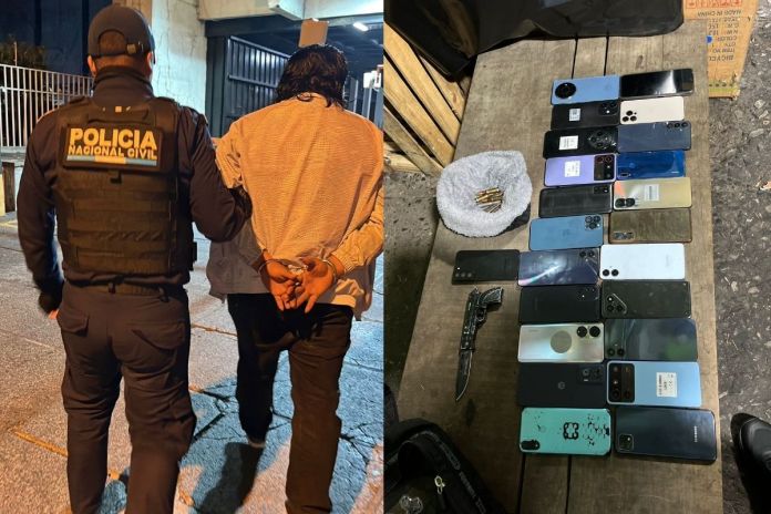 PNC reporta captura de sospechoso con celulares de dudosa procedencia. Foto La Hora: PNC.