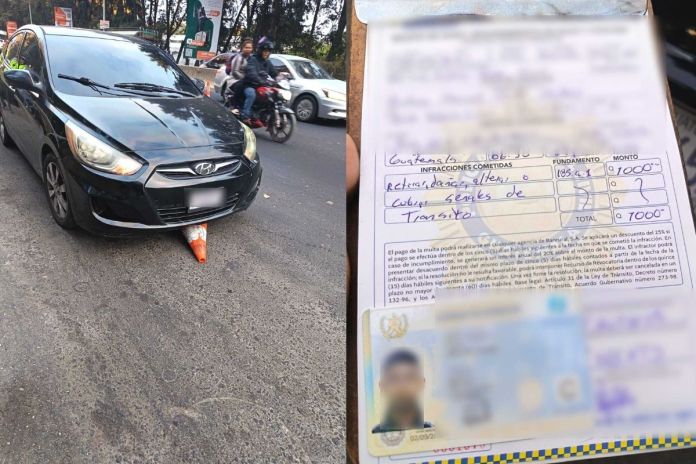 PNC sanciona a automovilista por afectar señales de tránsito durante operativo. Foto La Hora: PNC Tránsito.