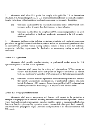 Acuerdo entre EE. UU. y Guamtemala sobre comercio recíproco