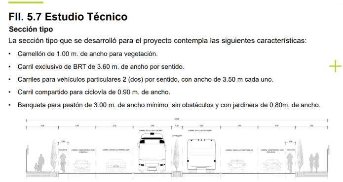 sección de la calzada BRT
