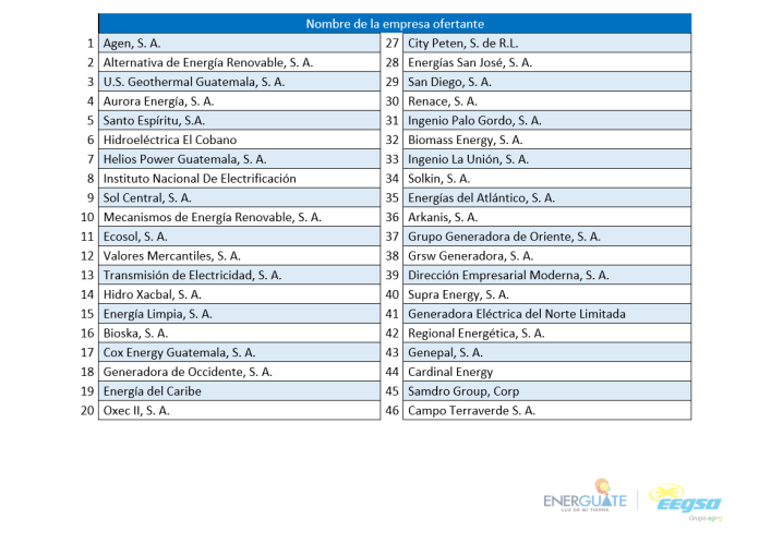 empresas licitación electrica