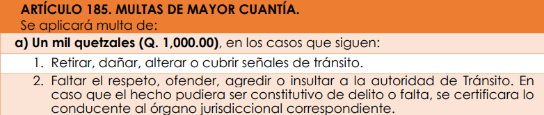 Cartilla de Intracciones al Reglamento deTránsito y sus sanciones. Foto: Dirección General de la Policía Nacional Civil