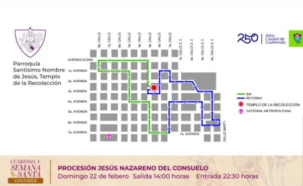 Este será el recorrido del cortejo procesional de este domingo. Foto: La Hora/Municipalidad de Guatemala