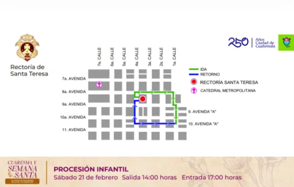 Este será el recorrido del cortejo procesional de este sábado. Foto: La Hora/Municipalidad de Guatemala