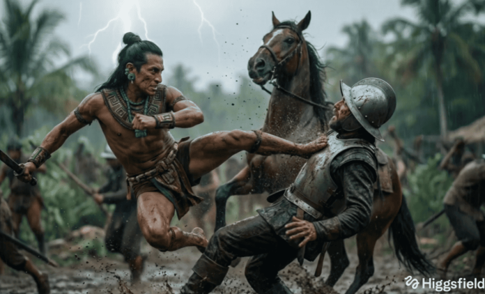 Una reinterpretación contemporánea realizada con inteligencia artificial de Tecún Umán. Foto: elprincipekiche