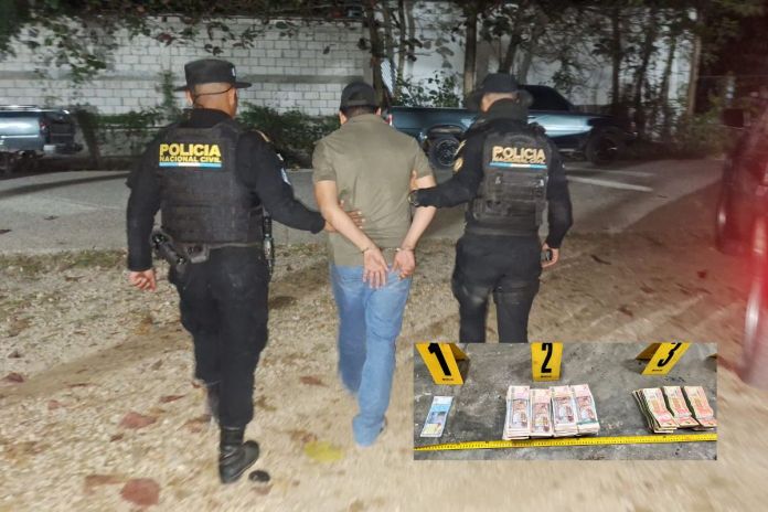 Hombre capturado por el delito de lavado de dinero en Petén. Foto La Hora: PNC