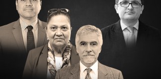 El abogado Raúl Falla, la fiscal general María Consuelo Porras y Ricardo Méndez-Ruiz, presidente de la FCT. Foto La Hora: Alejandro Ramírez.