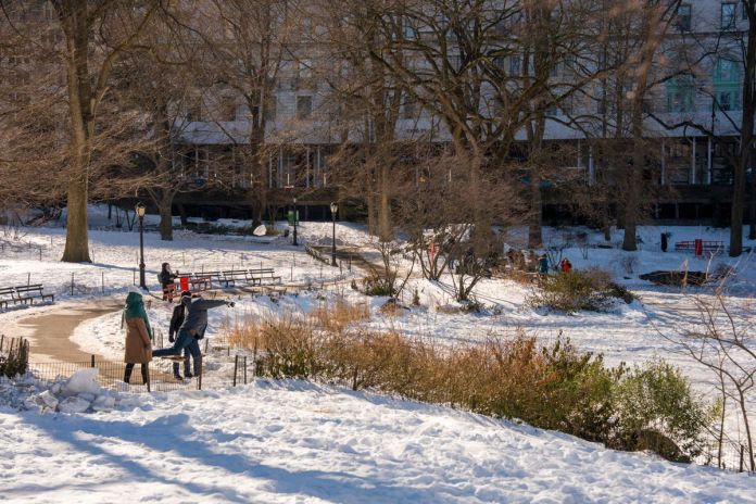 Archivo de personas caminando por la nieve en el Central Park de Nueva York. Foto La Hora: EFE