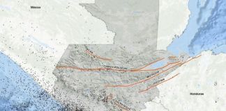 Mapa de Guatemala con las fallas geológicas marcadas por lo que es un territorio altamente sísmico. Foto La Hora: Insivumeh