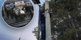 PNC retira cámaras clandestinas que se presume son utilizadas por terroristas del barrio 18 para controlar a los ciudadanos. Foto: La Hora/ PNC