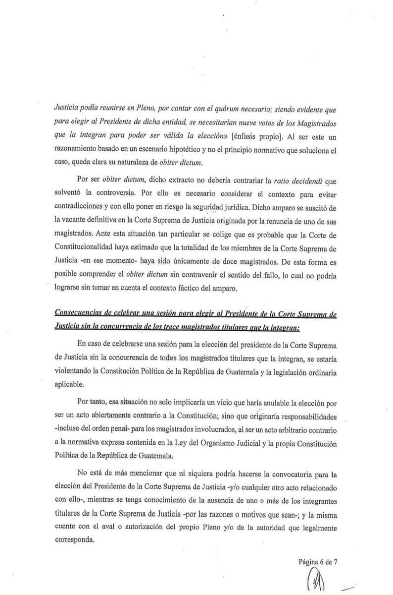 Extracto del escrito presentado por Estuardo Cáradenas, explicando su oposición a la propuesta de Paredes. Foto La Hora: Cortesía