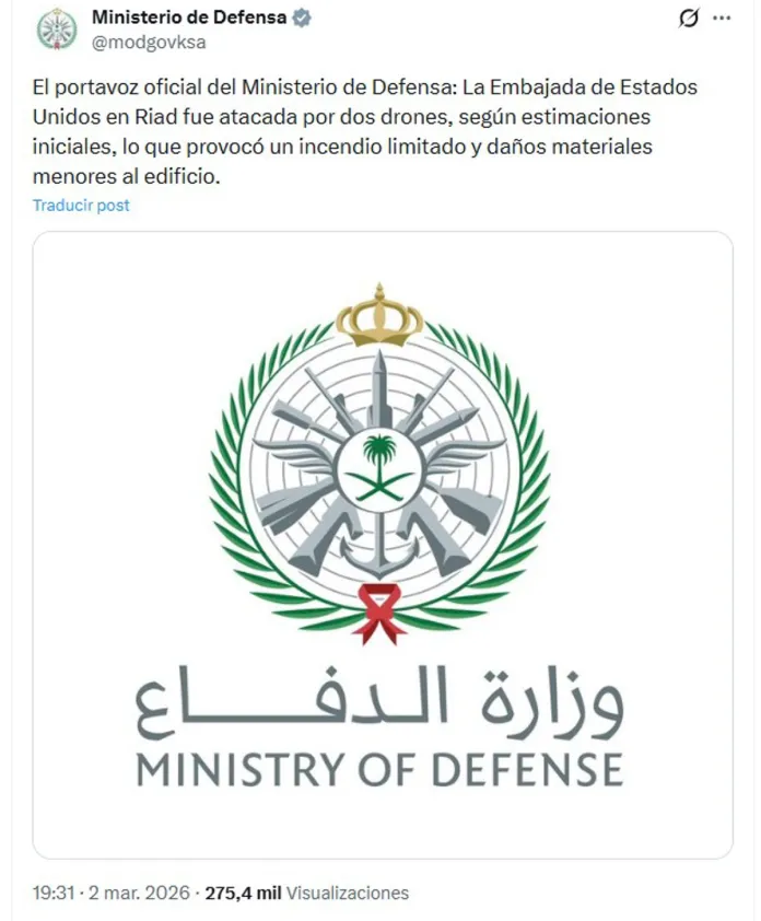 Arabia Saudí confirma un ataque con drones contra la embajada de EE.UU. en Riad