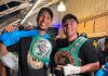 El guatemalteco Joshua Antón también brilla y se adueña del título superwelter Joshua Anton junto a Lester Martínez, los campeones de guatemala. Foto La Hora: RR.SS.