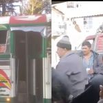 En este bus extraurbano aparentemente trabajaba el adolescente fallecido, mientras que usuarios de otra unidad presenciaron el hecho. Foto La Hora: captura de pantalla/redes sociales