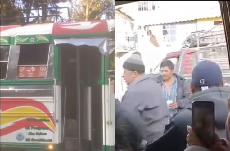 En este bus extraurbano aparentemente trabajaba el adolescente fallecido, mientras que usuarios de otra unidad presenciaron el hecho. Foto La Hora: captura de pantalla/redes sociales