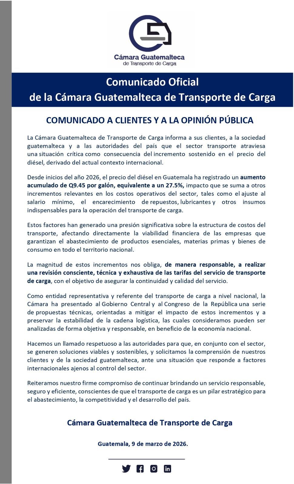 Foto La Hora: Cámara Guatemalteca de Transporte de Carga.