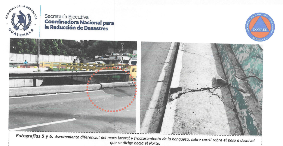Parte de lo documentado por la Conred durante sus verificaciones en el viaducto.