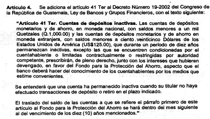 ley de bancos artículo 41 Ter