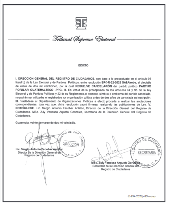 TSE oficializa cancelación de los partidos políticos relacionados con Roberto Arzú y Neto Bran