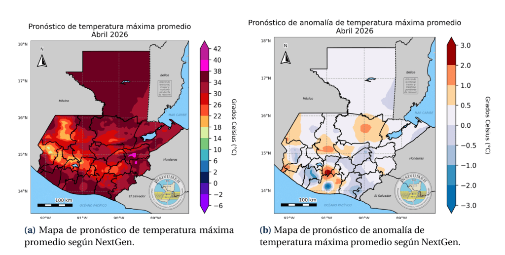 Pronóstico de temperaturas para abril 2026. Foto La Hora: Insivumeh