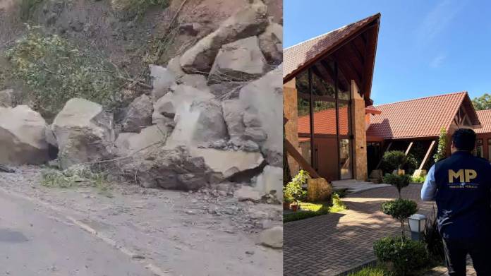 Cerrada por derrumbes la millonaria carretera que comunica a la finca vinculada a Giammattei