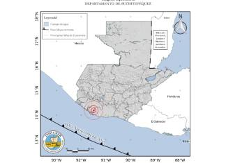 Mapa muestra que el epicentro del temblor fue Suchitepéquez.