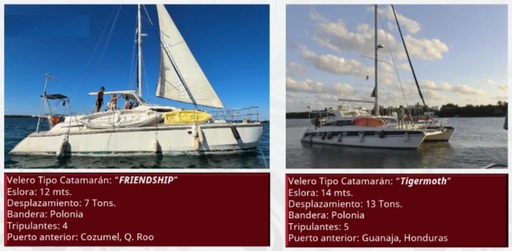 La Secretaría de Marina informa que una aeronave de la Armada de México localizó a las embarcaciones tipo catamarán que se estaban buscando en el Caribe. Foto La Hora: Semar México