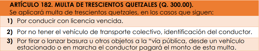 Cartilla de multas de tránsito.Foto: Dirección General de la Policía Nacional Civil/Departamento de Tránsito.