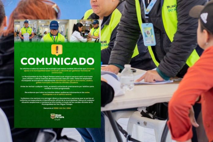 Comunicado y foto ilustrativa de empleados de la Municipalidad de San Miguel Petapa. Foto La Hora: Municipalidad de San Miguel Petapa