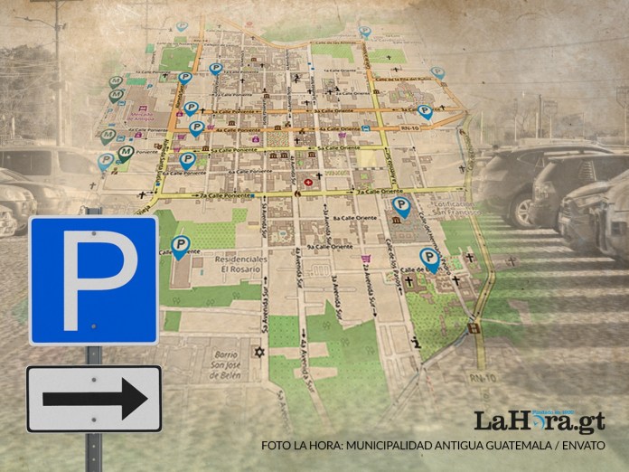 Mapa de parqueos de Antigua Guatemala disponibles para Semana Santa. Arte La Hora: Alejandro Ramírez