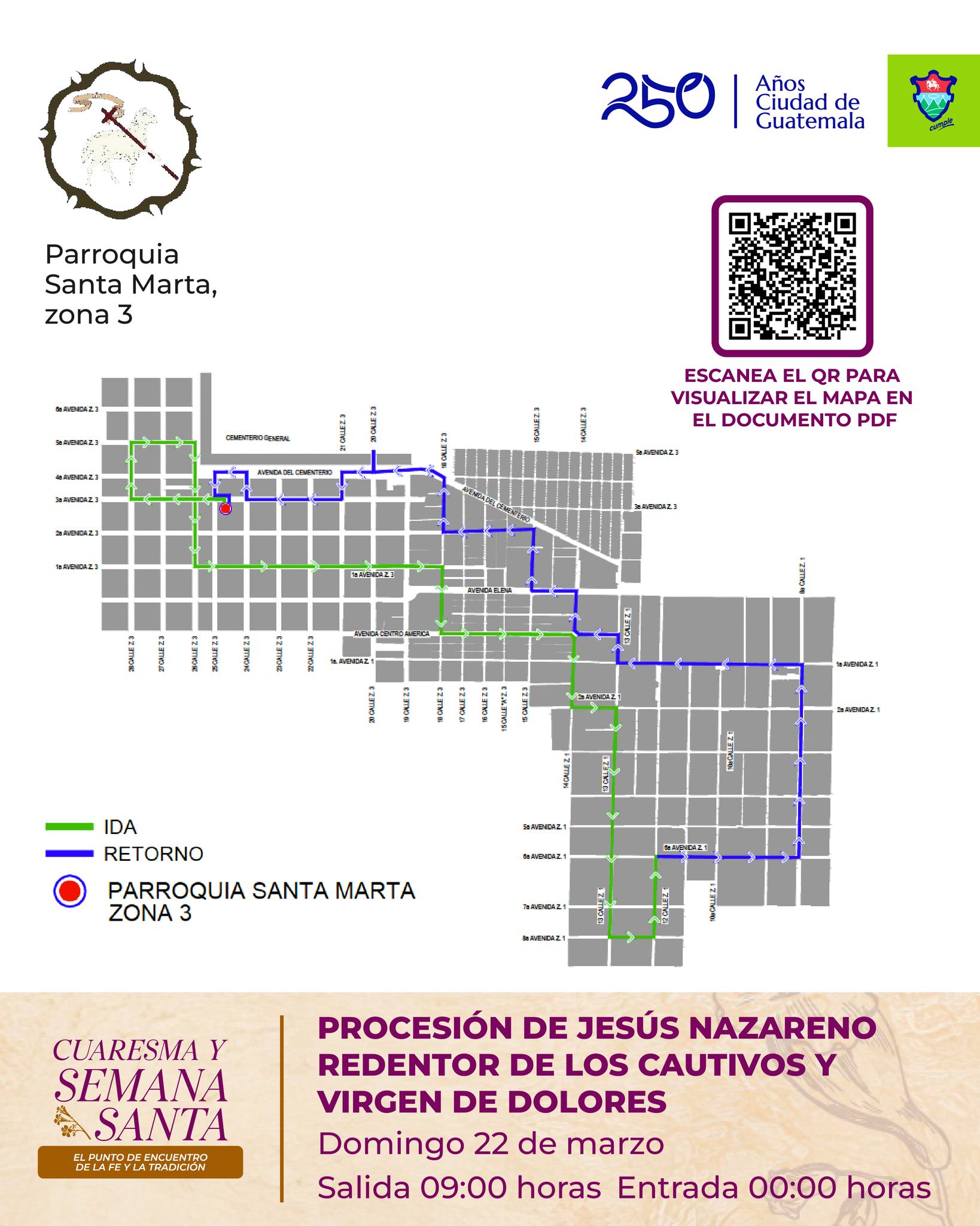 Recorrido procesional de la Parroquia Santa Marta de zona 3.Foto; Dirección del Centro Histórico 