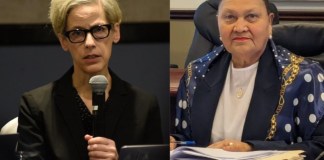 La relatora especial de Naciones Unidas sobre la independencia de magistrados y abogados, Margaret Satterthwaite, y la fiscal general del MP, María Consuelo Porras. Foto La Hora: José Orozco-MP.