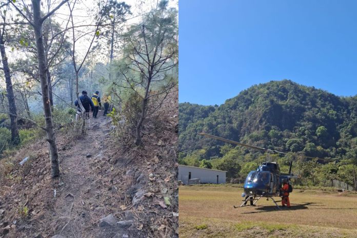 Rescatan a turista extraviado en el Volcán Atitlán, es evacuado vía aérea tras factura de tobillo.