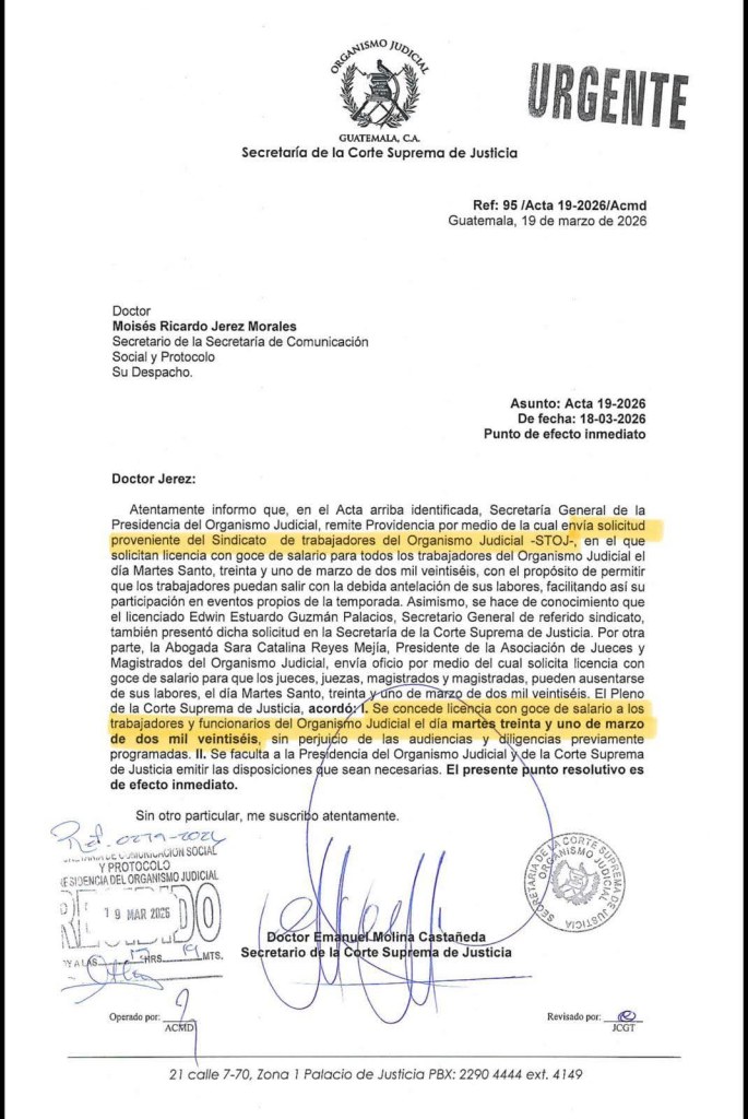 Autorización notificada a los sindicatos sobre ampliación del descanso. Foto La Hora: FB/STOJ